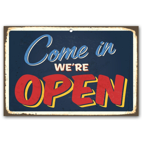 queence Metalen artprint Staalplaat, blikplaat, uitspraak, Open, openingstijden