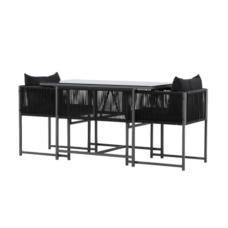 Ragnar tuinset zwart 3 delig - twee stoelen en een tafel – met zitkussens