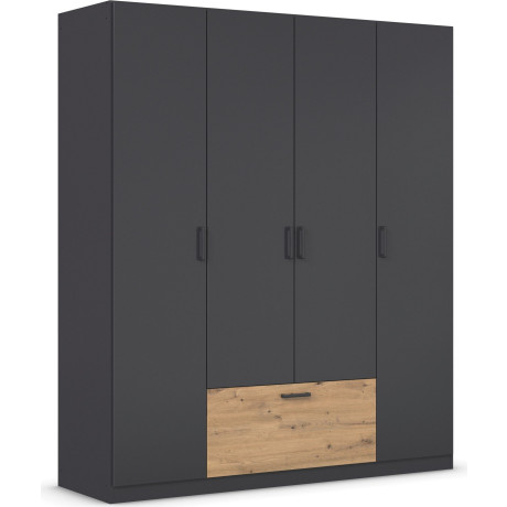 rauch Draaideurkast Kledingkast kast garderobe waskast BARI met lades in het midden, moderne greep in grijs metallic made in germany