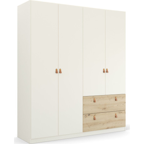 rauch Draaideurkast Homey by Quadra Spin met cognacbruine leren greeplussen, laden in eiken-decor