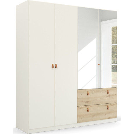 rauch Draaideurkast Homey by Quadra Spin met cognacbruine leren greeplussen, laden in eiken-decor