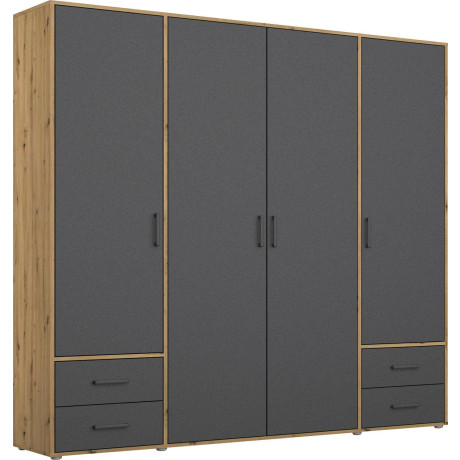 rauch Draaideurkast Kledingkast kast garderobe linnenkast VOYAGER moderne grepen in grijs metallic met buitenlades made in germany