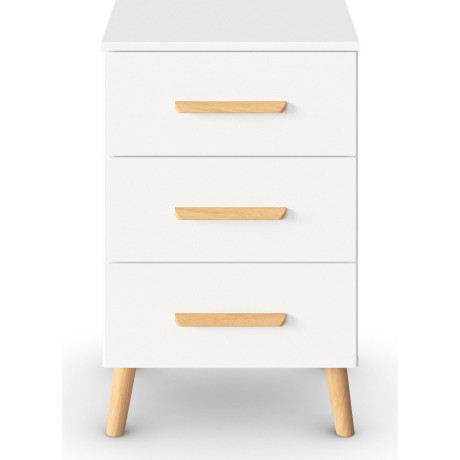 rauch Nachtkastje Skandi by Aditio met massief houten grepen, 3 laden met soft-closefunctie