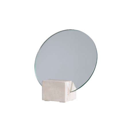 Rixt make-up spiegel met travertijn standaard beige - Ø 18 x 18 cm