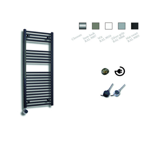 Sanicare Elektrische Design Radiator - 111.8 x 45 cm - 596 Watt - thermostaat chroom linksonder - mat zwart HRLEC 451118/A