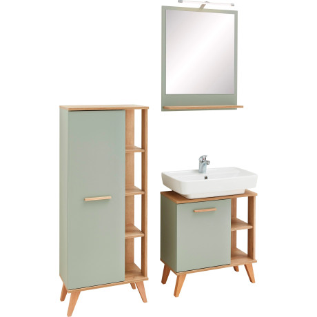 Saphir Badkamerserie Quickset 3-delig, wastafelonderkast met led-spiegel Halfhoge kast, inclusief deurdemper, 2 deuren, 3 glasplateaus, badkameraccessoire-set (3-delig)