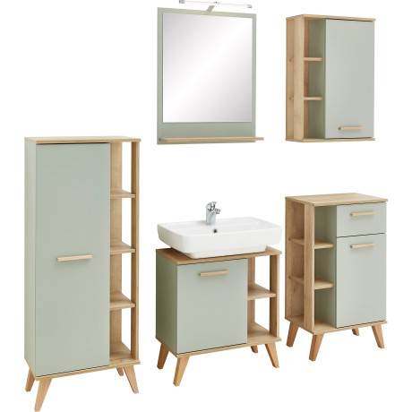 Saphir Badkamerserie Quickset 5-delig, wastafelonderkast met led-spiegel Onderkast, hangkast, midikast, incl. deurdemper, 4 deuren (5-delig)