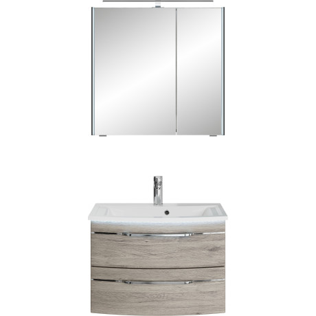Saphir Badmeubelset Serie 7045 2-delig, mineraalmarmeren wastafel met led-spiegelkast (set, 2 stuks)