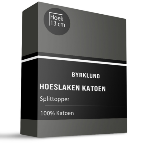 Splittoper Hoeslaken - Katoen - Antraciet - 180x200 cm - Antraciet - Byrklund - Dekbed-Discounter.nl