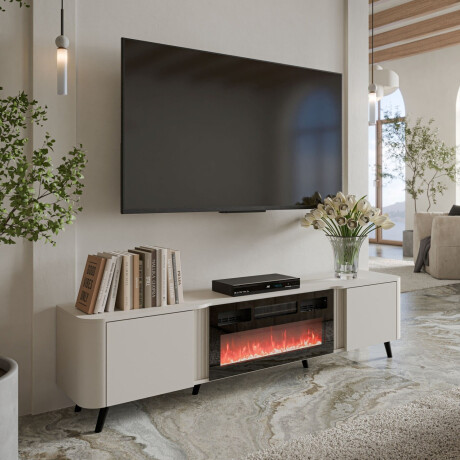 Tv-meubel Curve 200 cm breed Kashmir met sfeerhaard