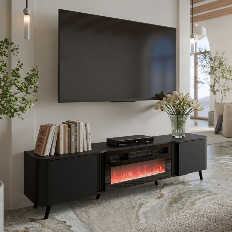 Tv-meubel Curve 200 cm breed zwart met sfeerhaard