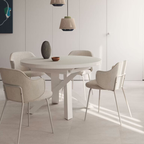 Kave Home Uitschuifbare Ronde Eettafel 'Vashti' Glas, 120-160 x 120cm, kleur Wit