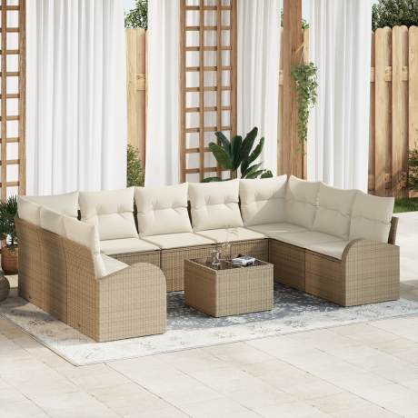 vidaXL 10-delige tuinset met kussens bruin poly rattan