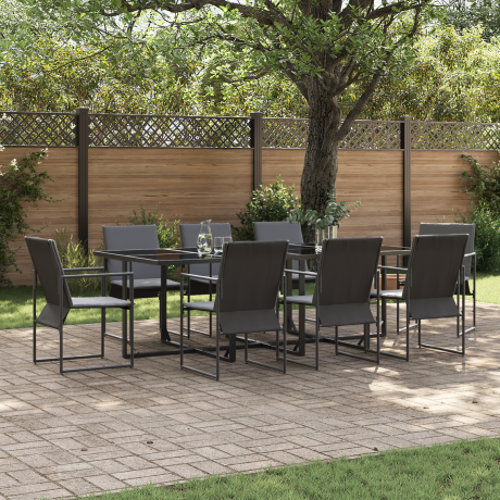 vidaXL Tuin eettafelset 9 pcs Zwart Staal