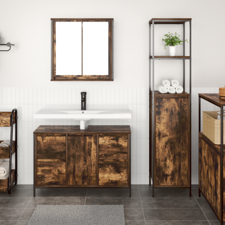 vidaXL Badkamermeubelset 2 pcs Gerookt Eiken en Zwart Bewerkt hout