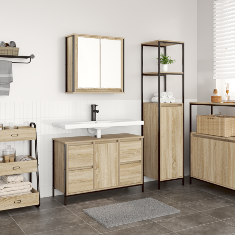 vidaXL Badkamermeubelset 2 pcs Sonoma Eiken en Zwart Bewerkt hout