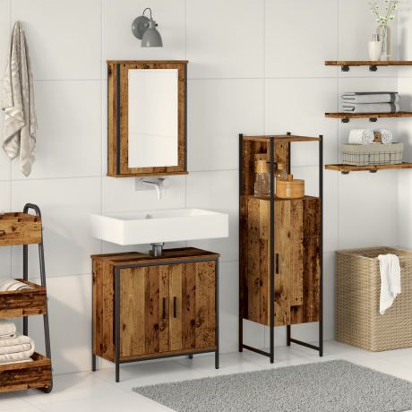 vidaXL 3-delige badkamermeubelset Oude Hout Gelaagd Hout
