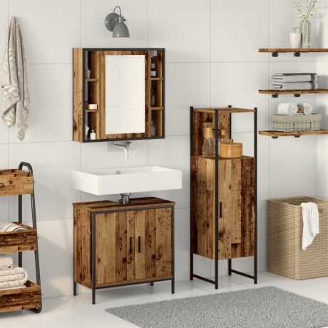 vidaXL 3-delige badkamermeubelset Oude Hout Gemaakt Hout