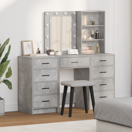 vidaXL Plafondtafel met spiegellichten 3 pcs Grijs Bewerkt hout