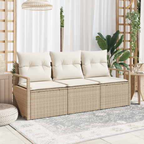 vidaXL 3-delige ligbed set met kussens in beige poly rattan