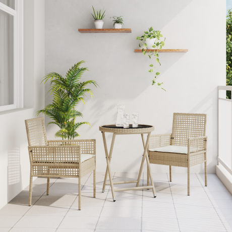vidaXL 3-delige tuin bistroset met kussens in beige poly rattan