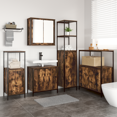 vidaXL Badkamermeubelset 5 pcs Gerookt Eiken en Zwart Bewerkt hout