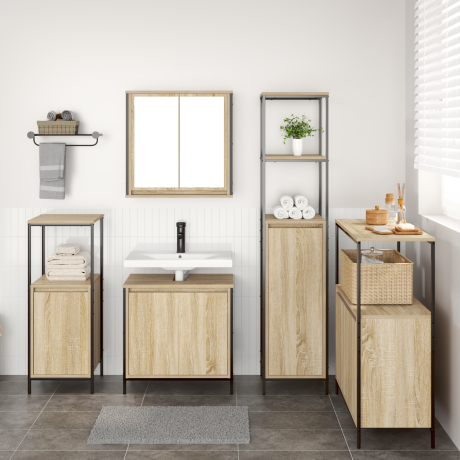 vidaXL Badkamermeubelset 5 pcs Sonoma Eiken en Zwart Bewerkt hout