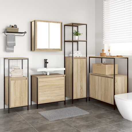 vidaXL Badkamermeubelset met plank met opslag 5 pcs Beige Bewerkt hout