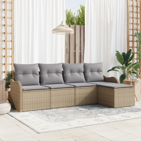 vidaXL 5-delige ligbedset met kussens in beige poly rattan