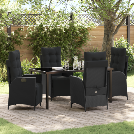 vidaXL 5-delige Tuin Eettafel Set Zwart Poly Rattan