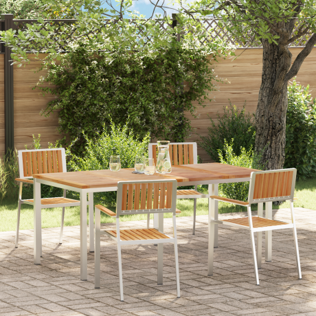 vidaXL Buiten eettafelset 5 pcs Bruin Massief Teakhout