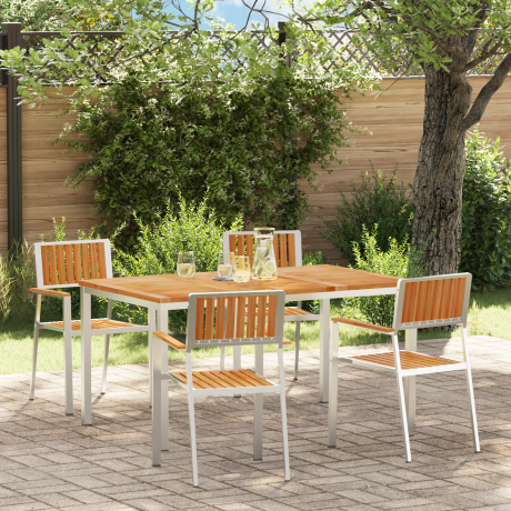 vidaXL Buiten eettafelset 5 pcs Bruin Massief Teakhout