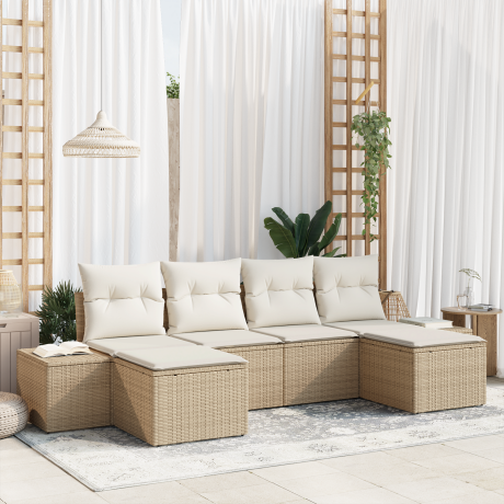 vidaXL 6-delige ligbed set met kussens in beige poly rattan