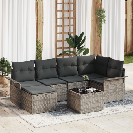 vidaXL 6-delige Tuinsalonset met kussens poly rattan zwart