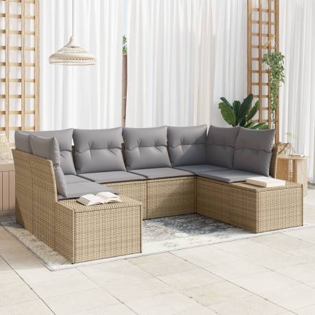 vidaXL 6-delige tuinset met kussens Beige Poly Rattan