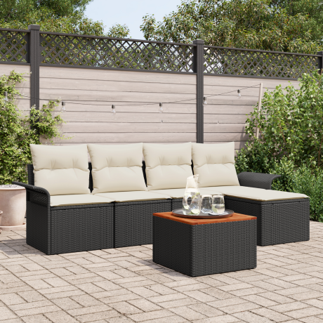 vidaXL 6-delige tuinset met kussens zwart poly rattan acacia
