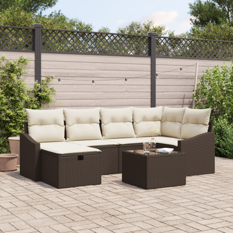 vidaXL 7-delige Tuinsalonset met Kussens Bruin Poly Rattan