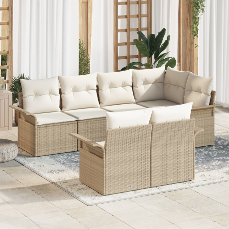 vidaXL 7-delige tuinset met kussens Beigem Poly Rattan