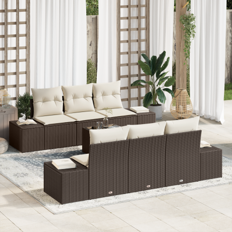 vidaXL 7-delige tuinset met kussens Bruin Poly Rattan