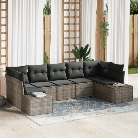 vidaXL 7-delige tuinset met kussens grijs poly rattan