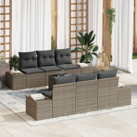 vidaXL 7-delige tuinset met kussens - Grijs Poly Rattan