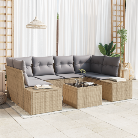 vidaXL 7-delige tuinset met kussens in beige poly rattan