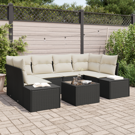 vidaXL 7-delige Tuinset met Kussens Zwart Poly Rattan