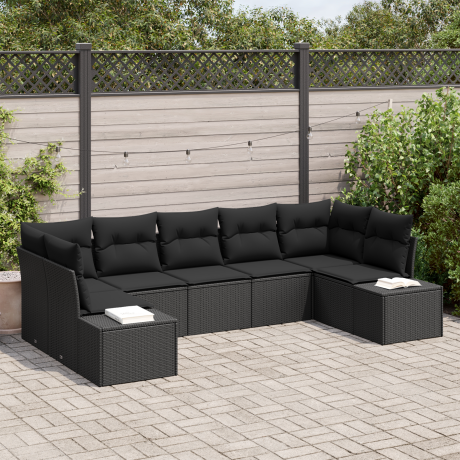 vidaXL 7-delige tuinset met kussens zwart poly rattan