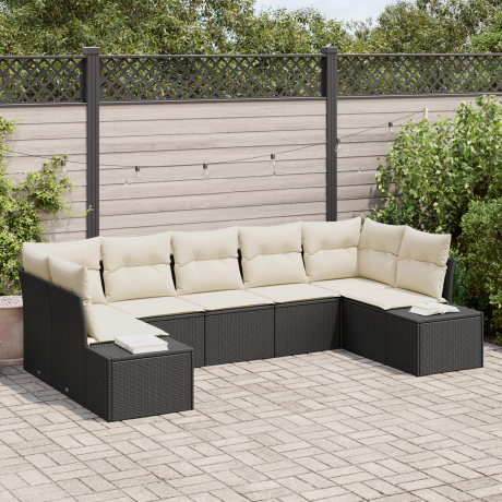 vidaXL 7-delige tuinset met kussens zwart poly rattan