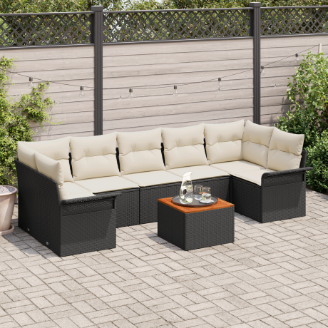 vidaXL 8-delige tuinset met kussens zwart poly rattan acacia