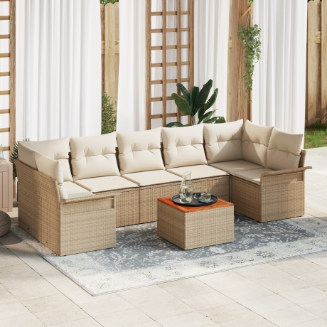vidaXL 8-delige Tuinsofa Set met Kussens - Beige Poly Rattan Acacia