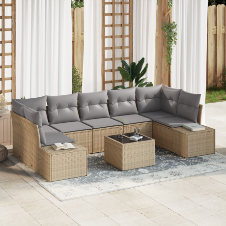 vidaXL 8-delige tuinsofa set met kussens in beige poly rattan
