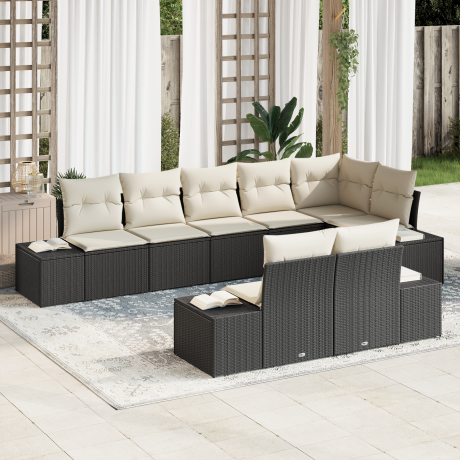 vidaXL 8-delige tuinsofa set met kussens in zwart poly rattan
