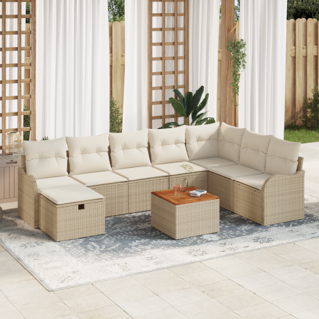 vidaXL 9-delige ligbed set met kussens beige poly rattan
